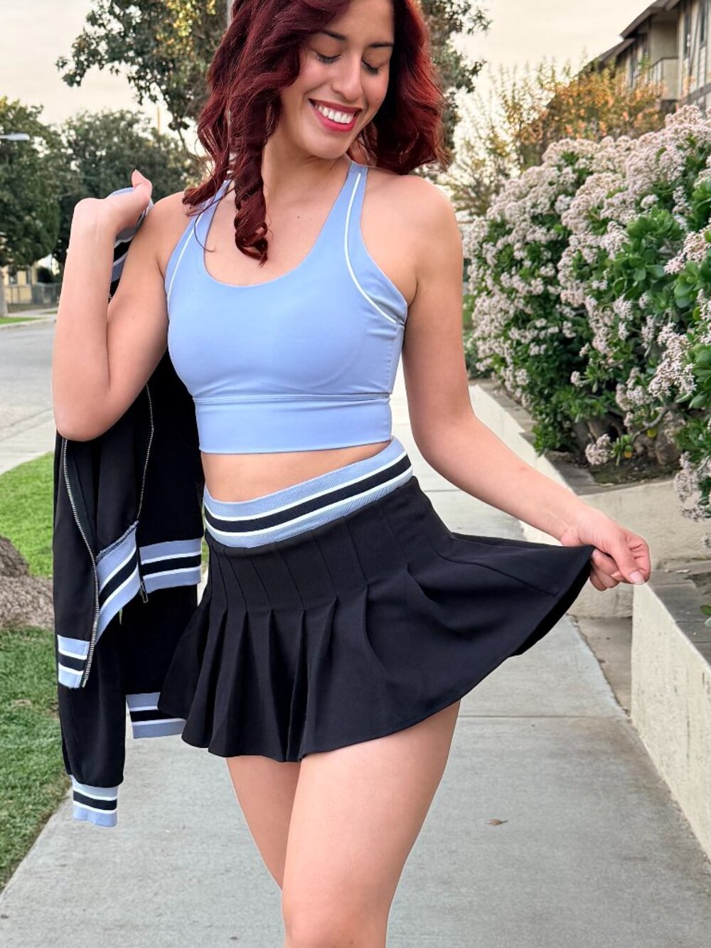 VELA Tennis Sport Skirt/Skort Pleated Waistband Built-Shorts Athletic Blk M